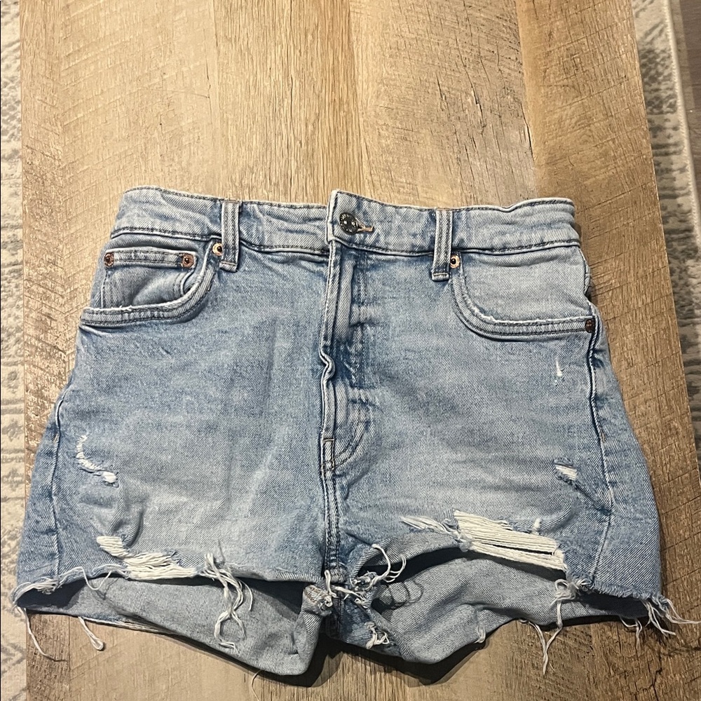 Zara Faded Blue Ripped Jean Shorts